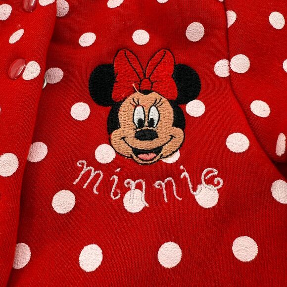 Disney Minnie Mouse 3-6M Outfit Red Polka Dot Snap Button Fleece Footed Pant NWT - Picture 4 of 9